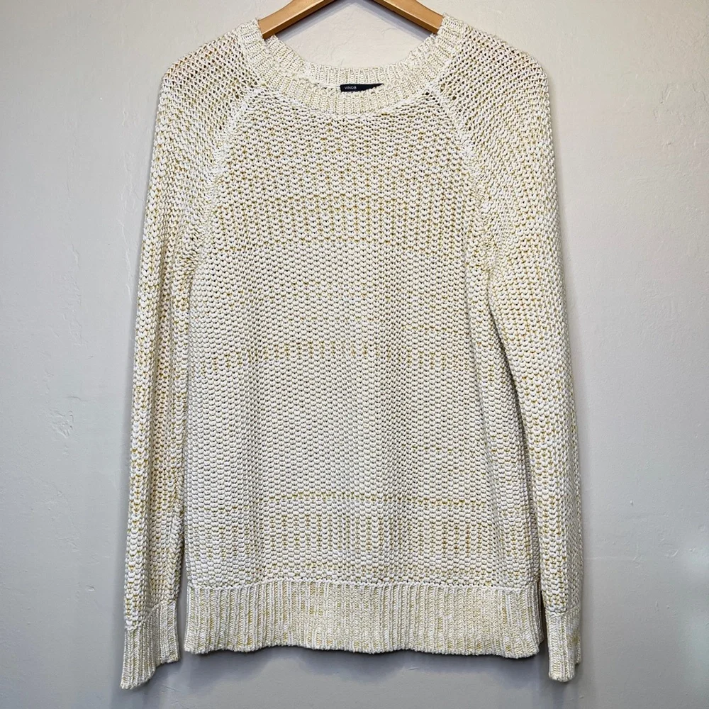 Vince | Chartreuse Chunky Knit Crew Neck Long Sleeve Banded Cuffs Tunic Sweater - Picture 3 of 13
